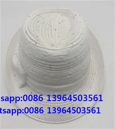 Hvítur Straw Fedora Hat Mjúkur Openwork Summer Hat