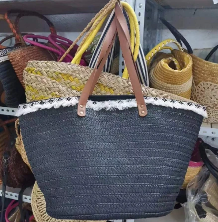 Svartur pappír ofinn strandpoki með blúndur