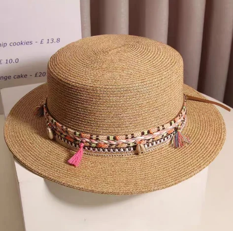 Boho flottur brúnn pappír strá kvenna hattur