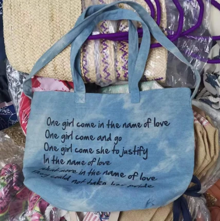 Denim dúkur kvennataska með tveimur handföngum