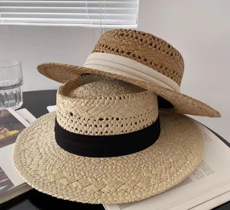 Black Ribbon Straw Beach Women Hat