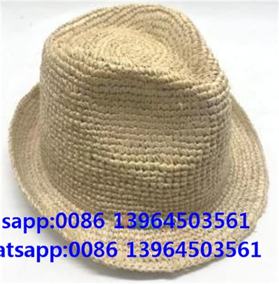 Handofinn heklaður Fedora mjúkur stráhúfur