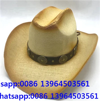 Aðþrengdur strá Fedora hattur með hnappastrim
