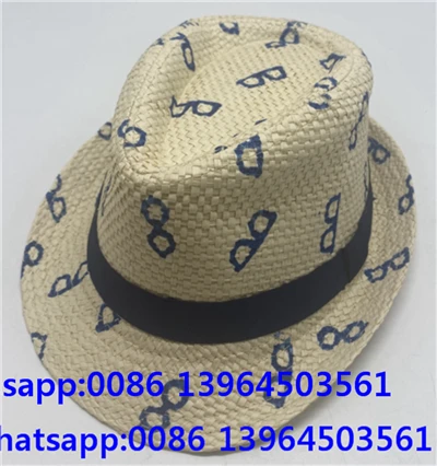 Straw Fedora hattur með prentmynstri