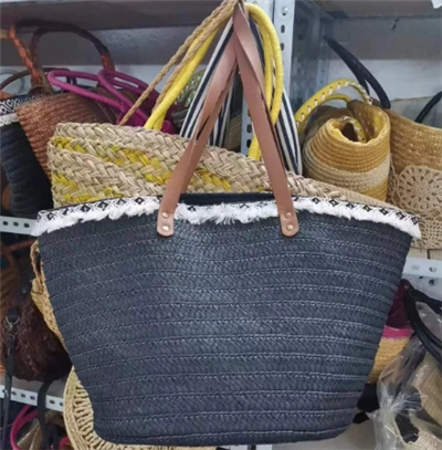 Svartur pappír ofinn strandpoki með blúndur
