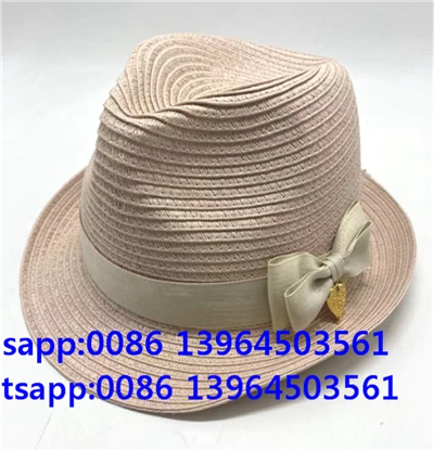 Ljósbleikar konur pappírsstrá Fedora Cap Sun Hat